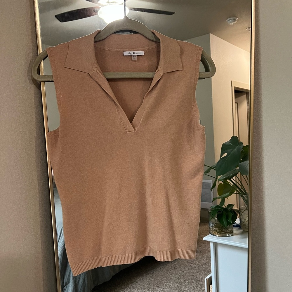 VILA Tan Sleeveless Fitted Polo Tank